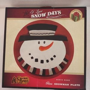 Cracker Barrel "I Love Snow Days"  Glass Snowman Plate